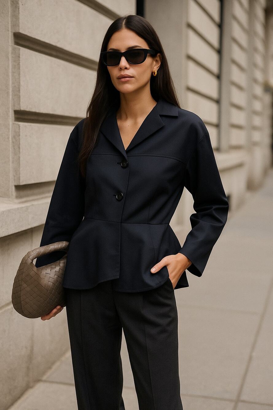 Vintage Victor Costa For Bergdorf Goodman Satin Black Peplum Top Jacket Large